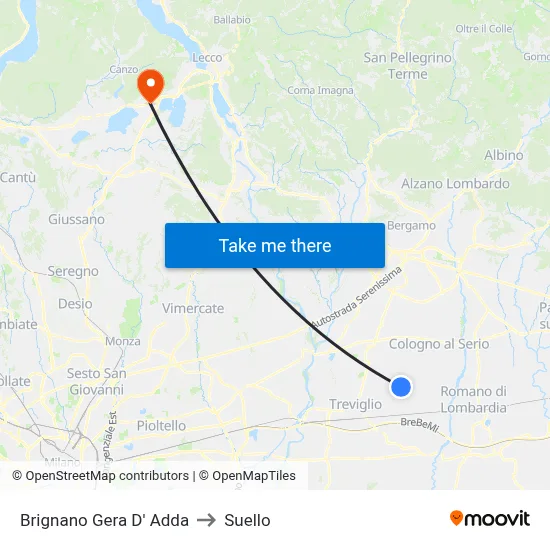 Brignano Gera d'Adda to Suello map
