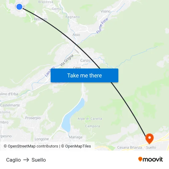 Caglio to Suello map