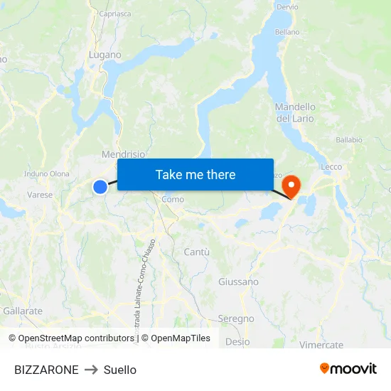 Bizzarone to Suello map