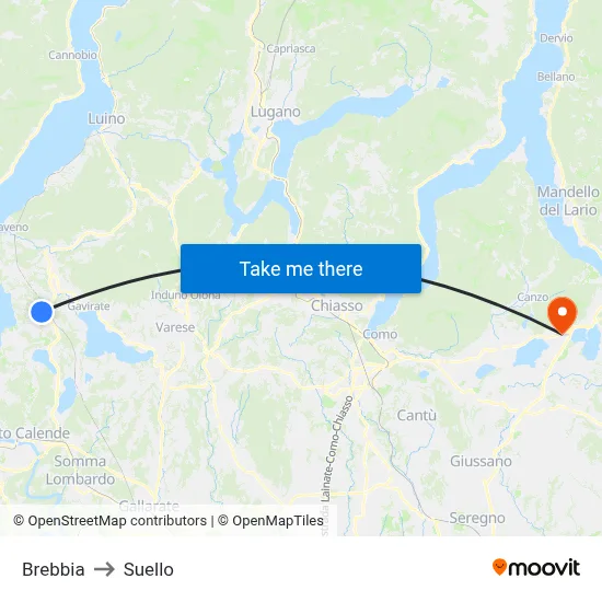 Brebbia to Suello map