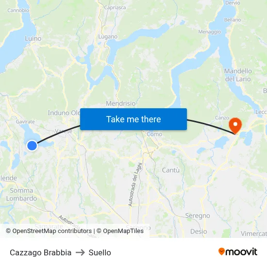 Cazzago Brabbia to Suello map