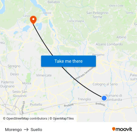Morengo to Suello map