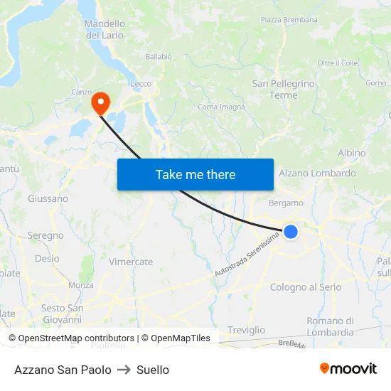 Azzano San Paolo to Suello map