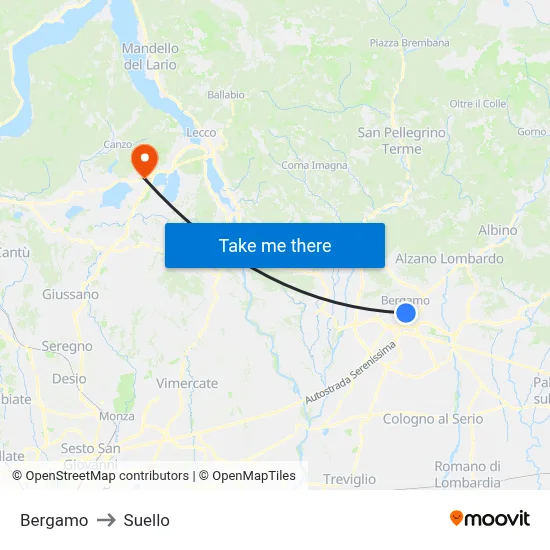 Bergamo to Suello map