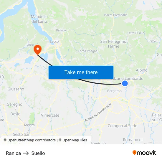 Ranica to Suello map