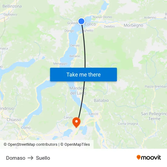 Domaso to Suello map