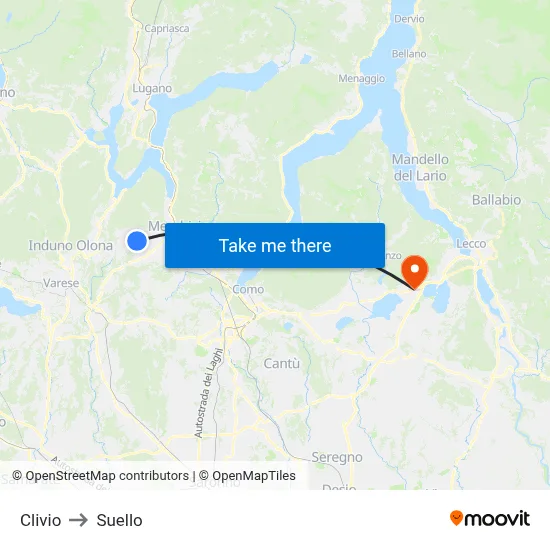 Clivio to Suello map