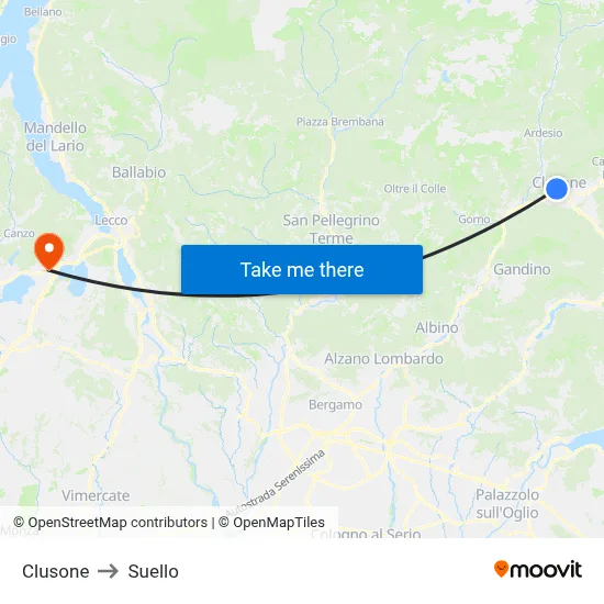 Clusone to Suello map