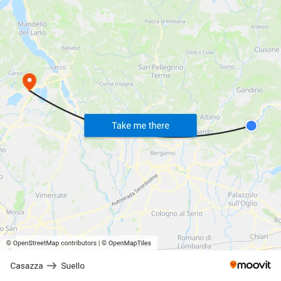 Casazza to Suello map