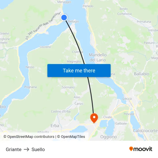 Griante to Suello map