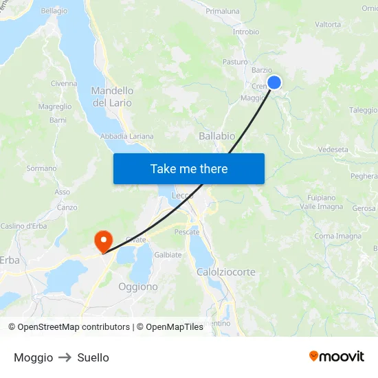Moggio to Suello map