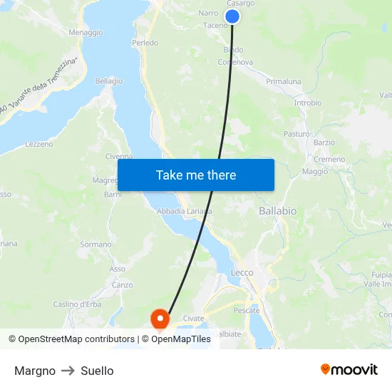 Margno to Suello map