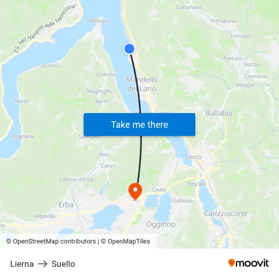 Lierna to Suello map