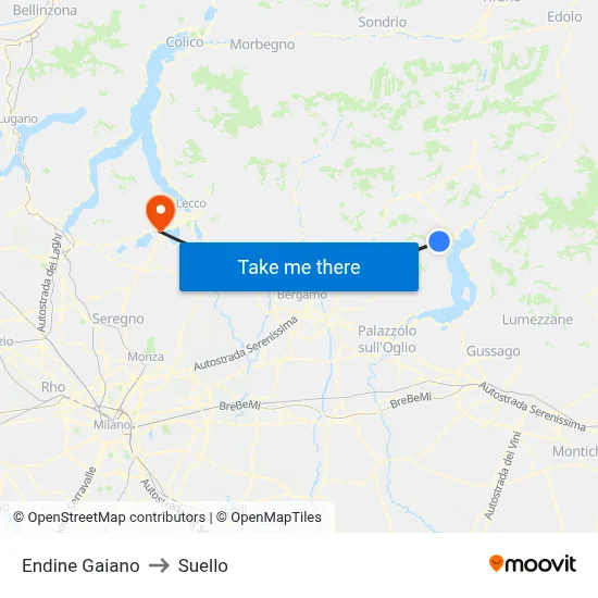 Endine Gaiano to Suello map