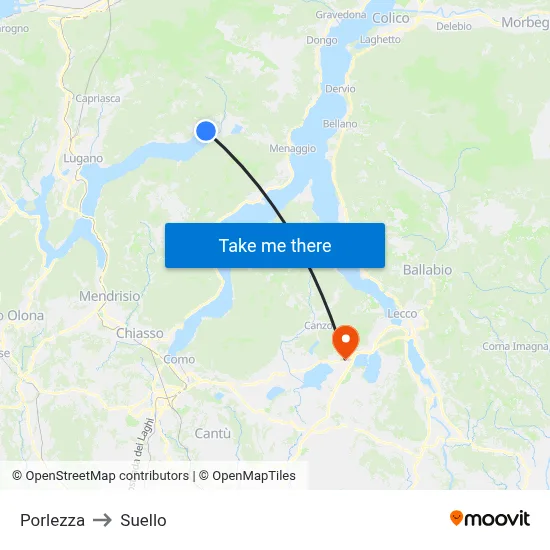 Porlezza to Suello map