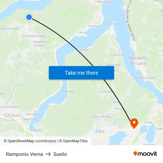 Ramponio Verna to Suello map
