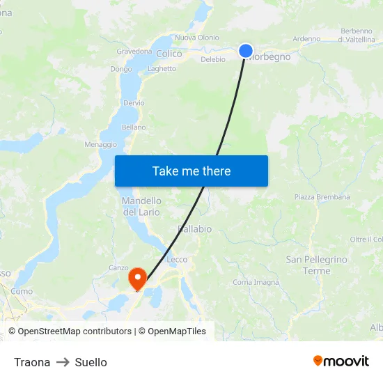 Traona to Suello map