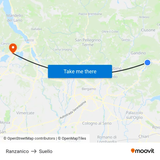 Ranzanico to Suello map