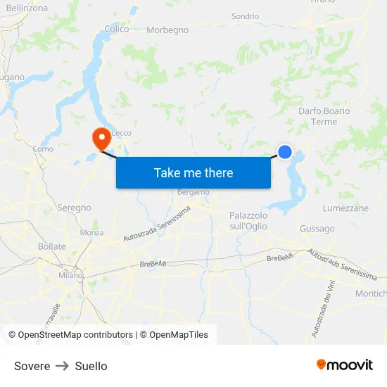 Sovere to Suello map