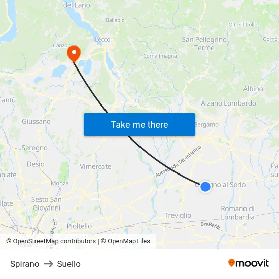 Spirano to Suello map