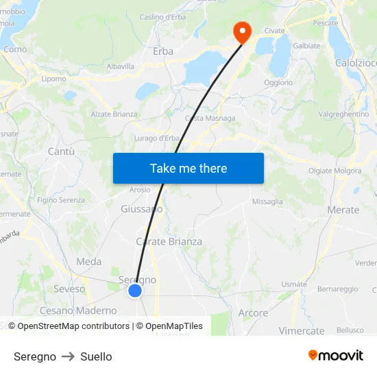 Seregno to Suello map