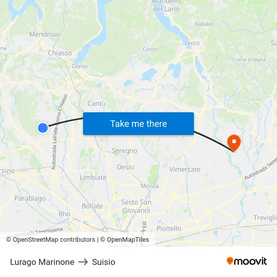 Lurago Marinone to Suisio map