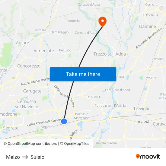Melzo to Suisio map