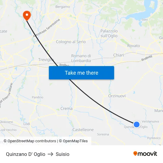 Quinzano D' Oglio to Suisio map