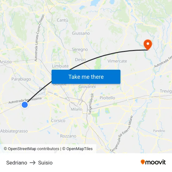 Sedriano to Suisio map