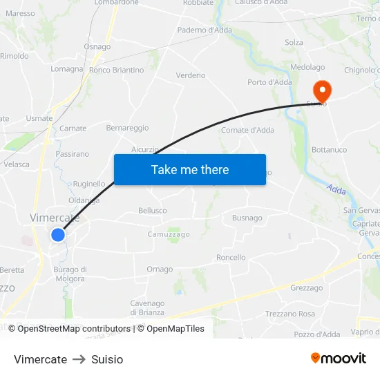 Vimercate to Suisio map