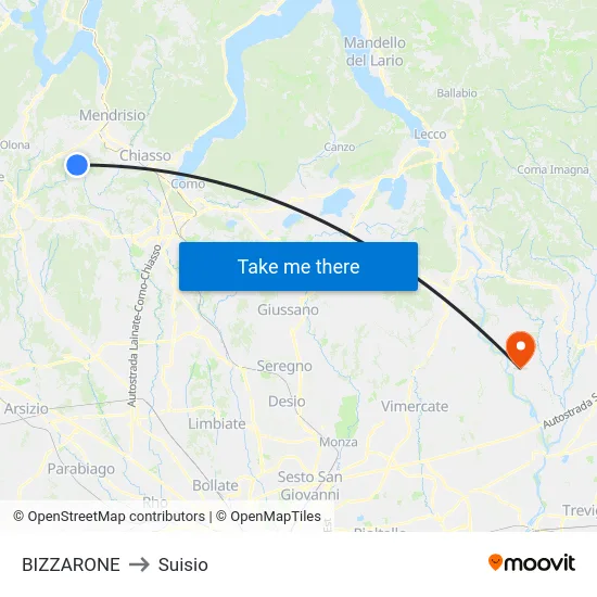 Bizzarone to Suisio map