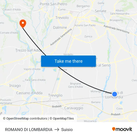 ROMANO DI LOMBARDIA to Suisio map