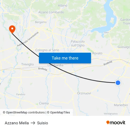 Azzano Mella to Suisio map