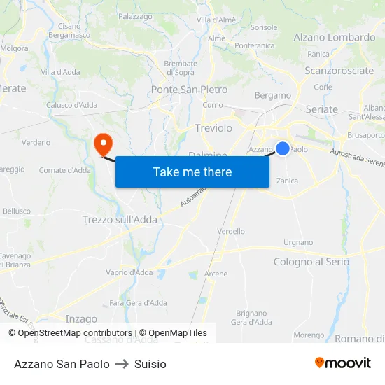 Azzano San Paolo to Suisio map