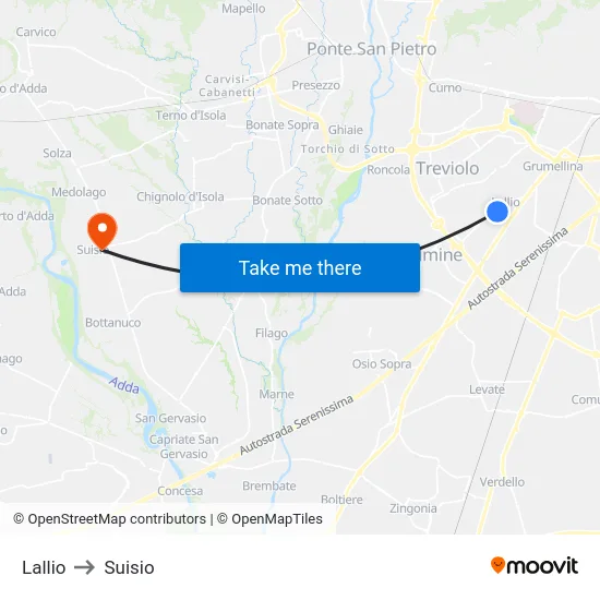 Lallio to Suisio map