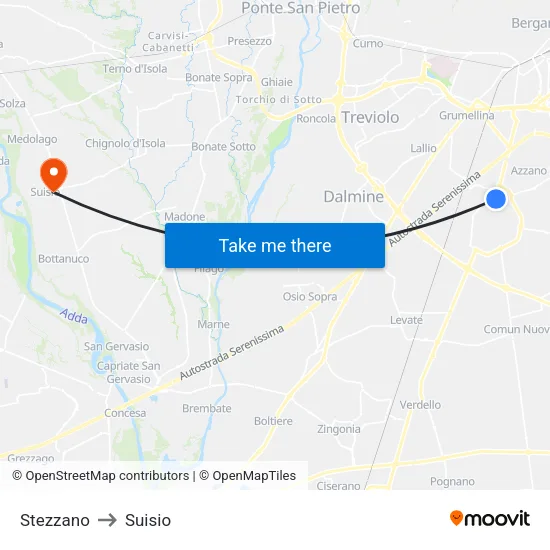 Stezzano to Suisio map
