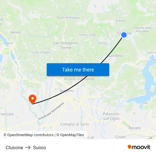 Clusone to Suisio map
