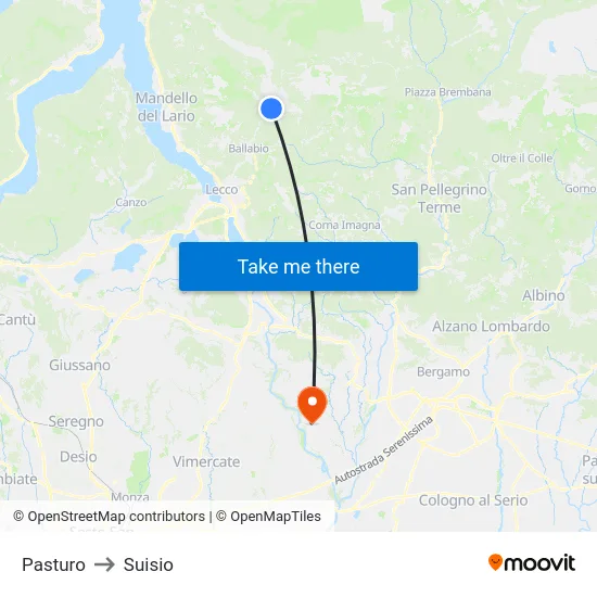 Pasturo to Suisio map