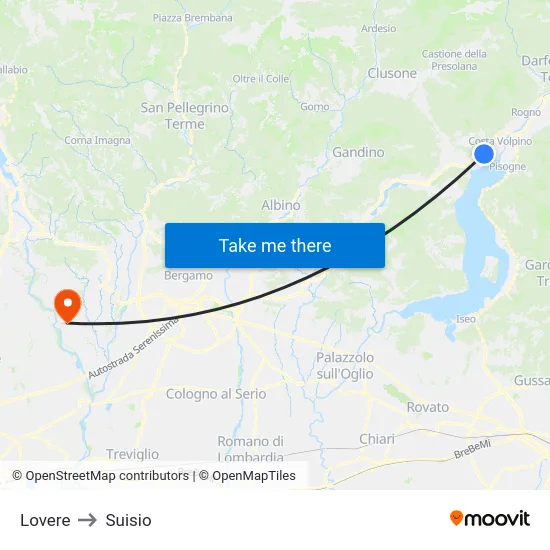 Lovere to Suisio map