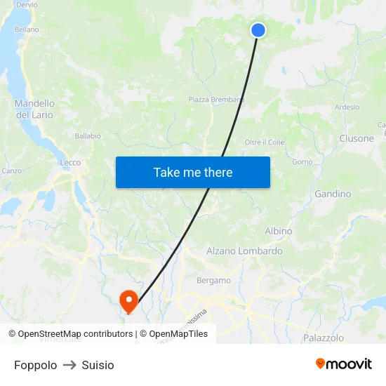 Foppolo to Suisio map