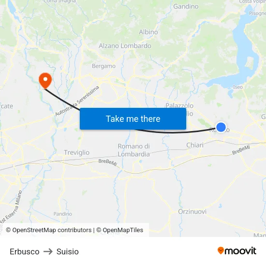 Erbusco to Suisio map