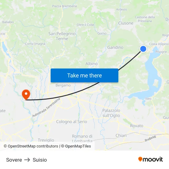 Sovere to Suisio map