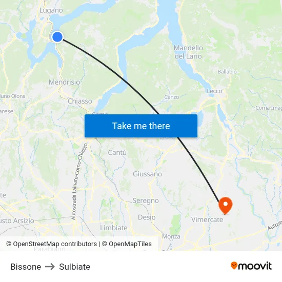 Bissone to Sulbiate map