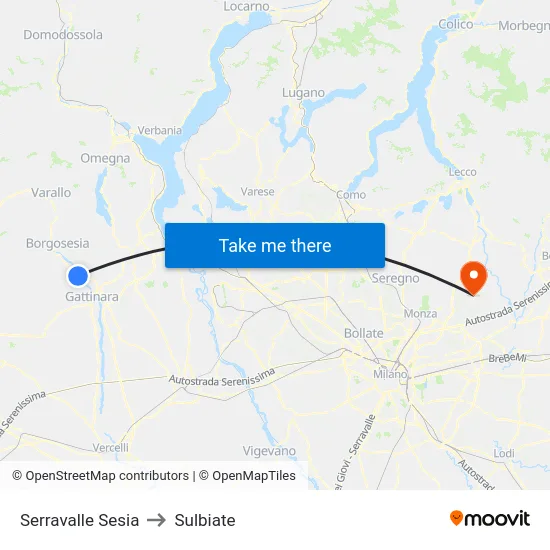Serravalle Sesia to Sulbiate map