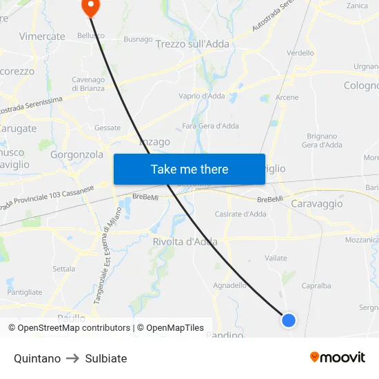 Quintano to Sulbiate map