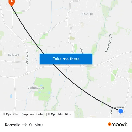 Roncello to Sulbiate map