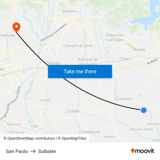 San Paolo to Sulbiate map