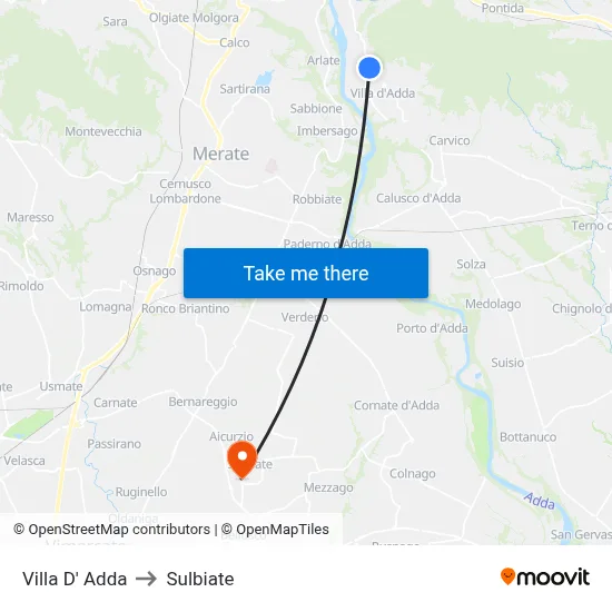 Villa D' Adda to Sulbiate map