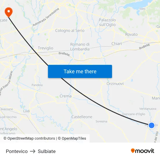 Pontevico to Sulbiate map