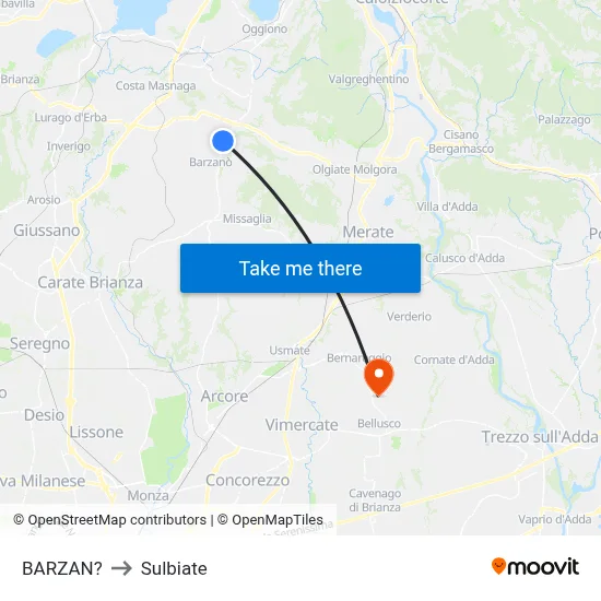 Barzan to Sulbiate map